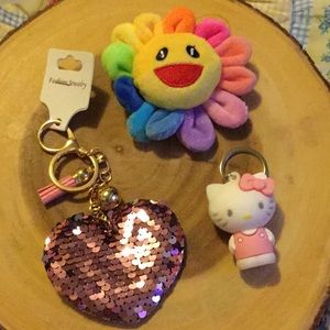 girl's keychain and pin